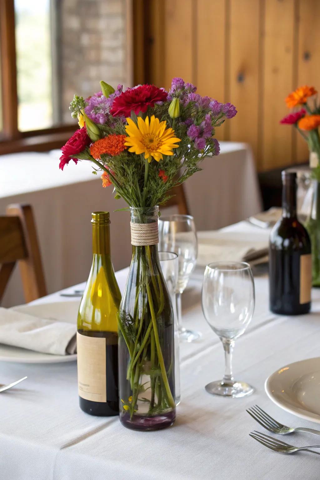 Wine bottle vases merge ingenuity with sustainability.