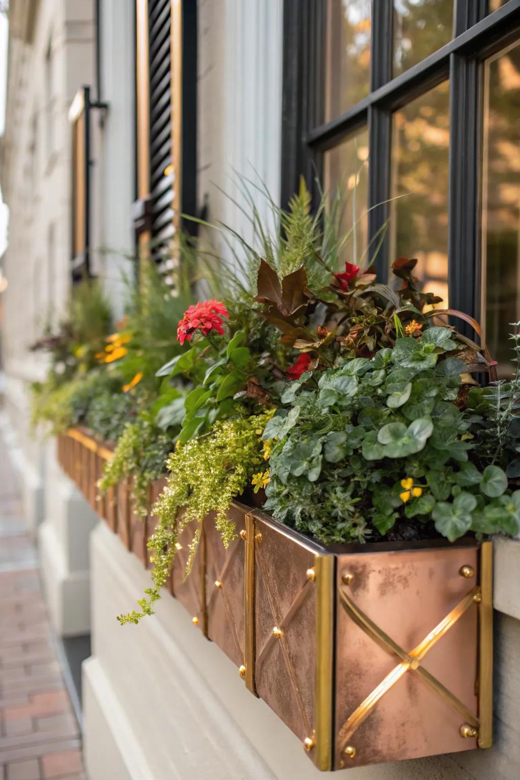 Metallic touches add a luxurious shine to your window box.