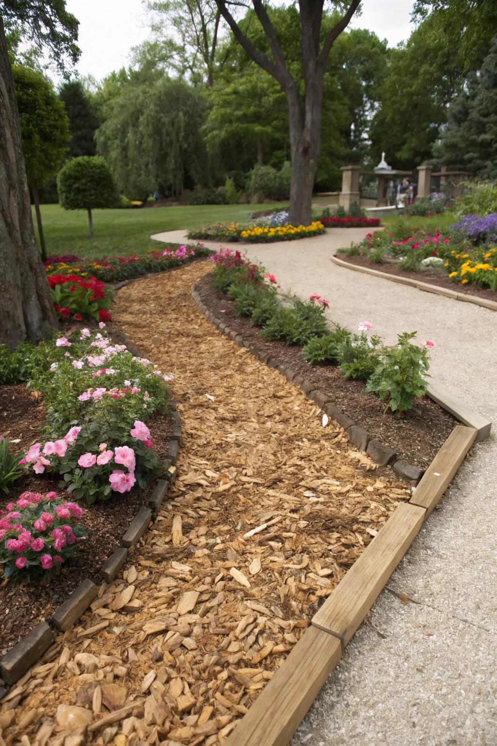 Bark nuggets offer a low-maintenance alternative to traditional lawns.
