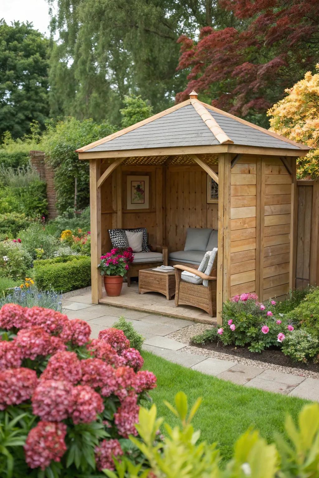Craft your personal retreat with a wooden shelter.