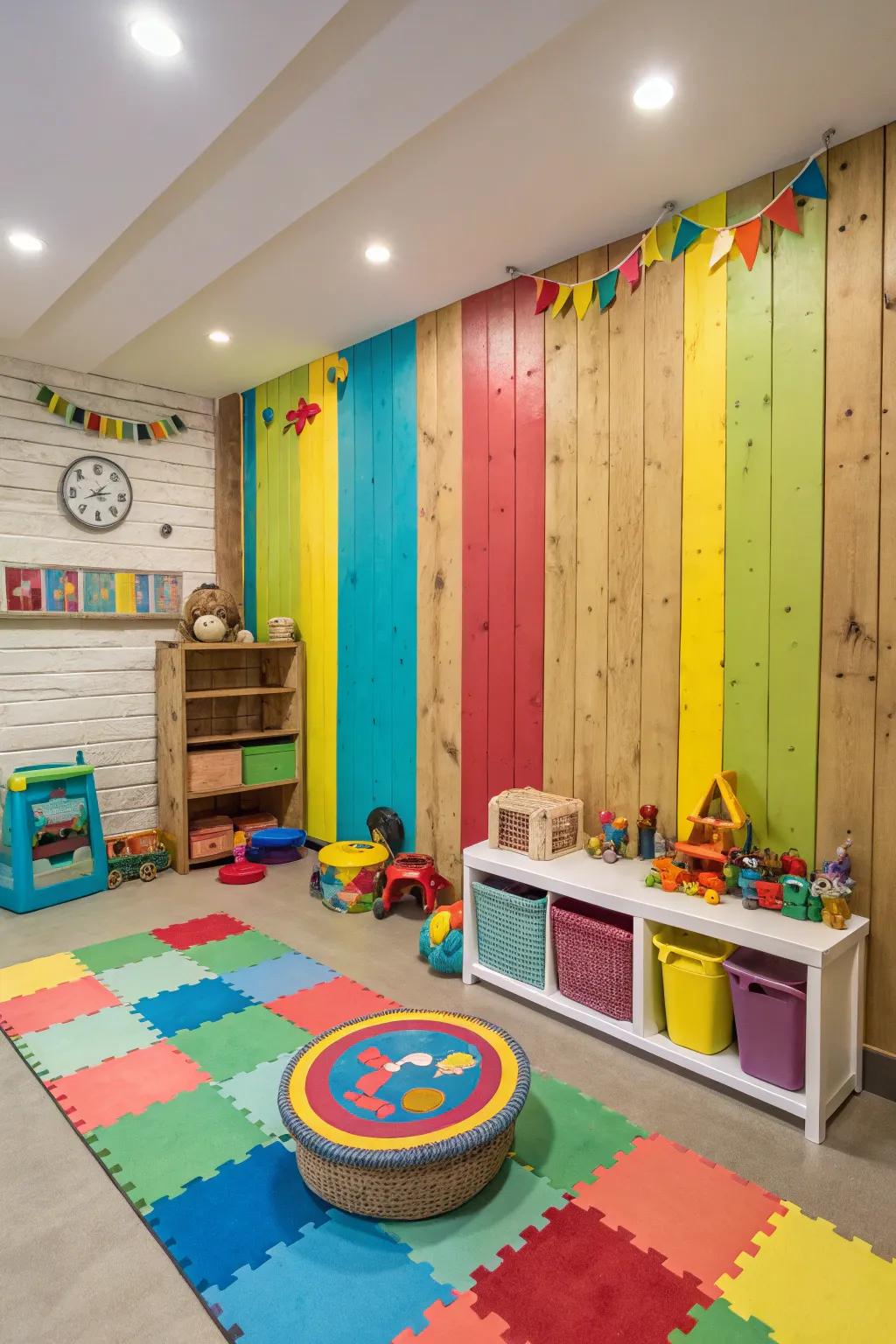 Color-blocked timber coverings bring playfulness to any room.