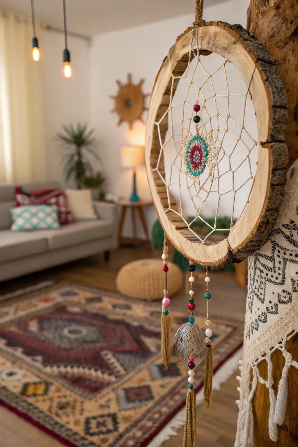 Bohemian dreamcatcher wreath provides a carefree flair.