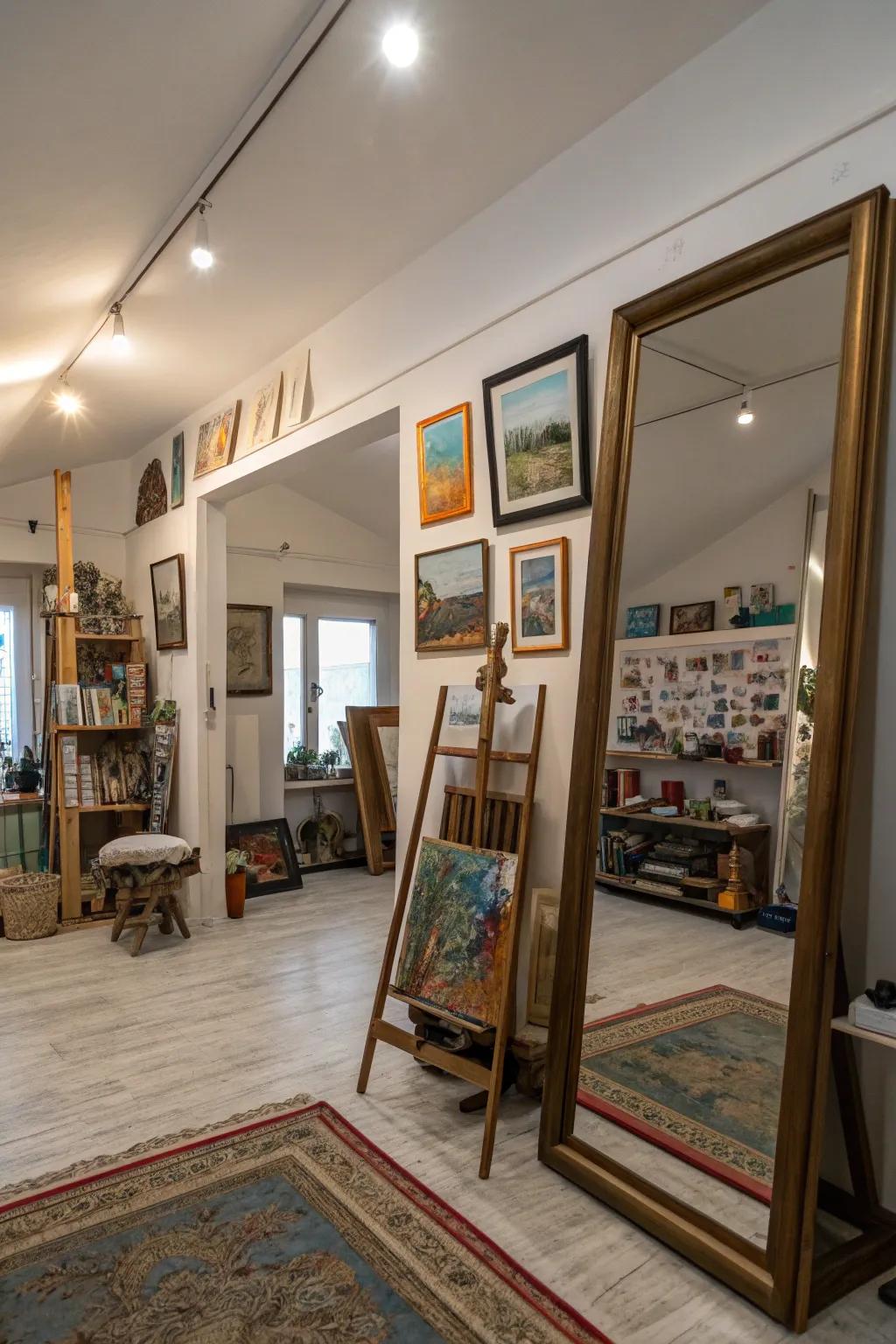 Mirrors add brightness and spaciousness to the studio.