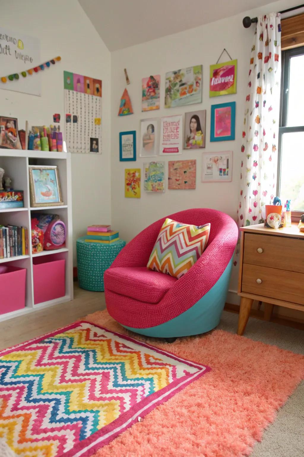 A splash of color infuses energy and vitality to the space.