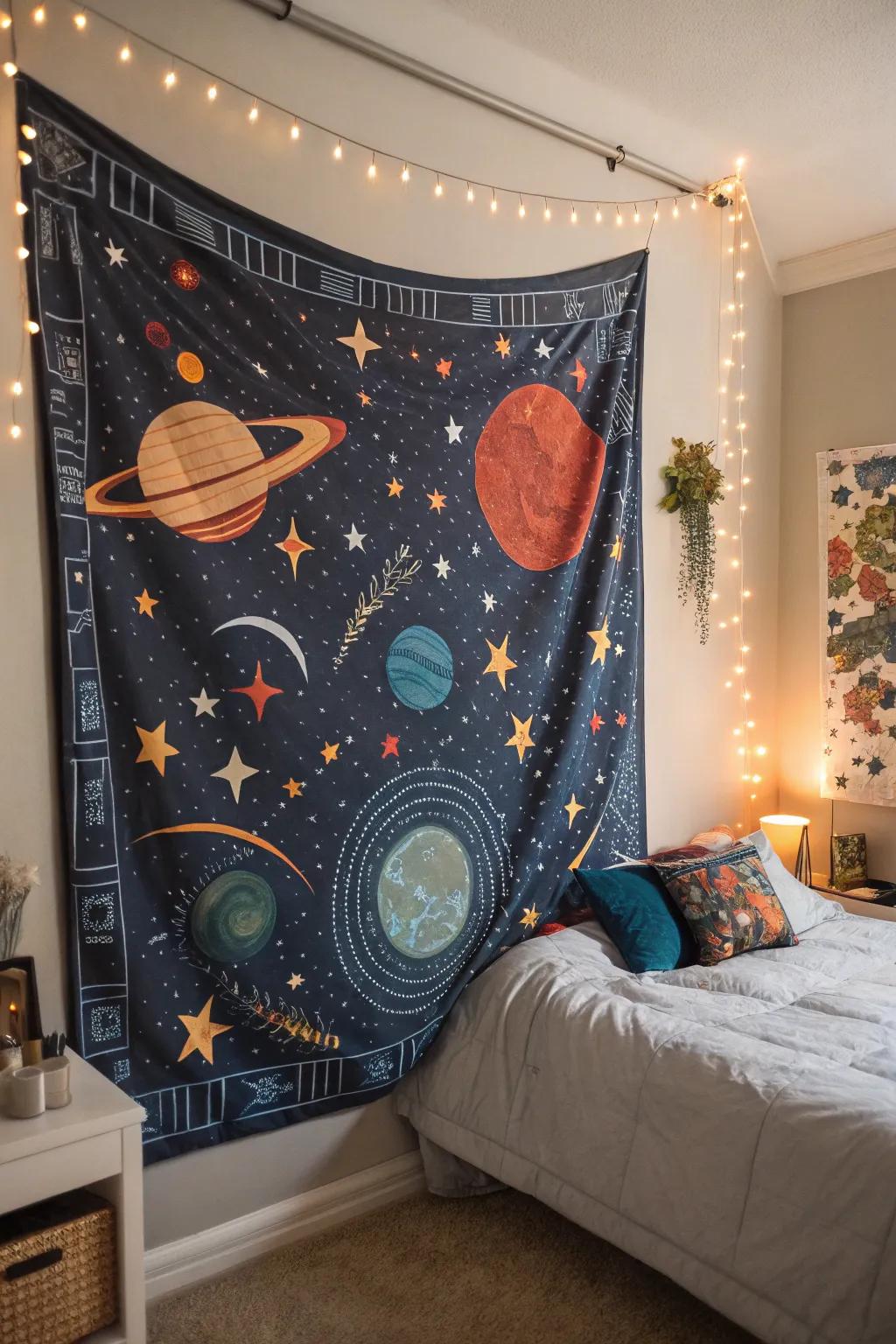 A tapestry delivers a bold focal point and personal flair.