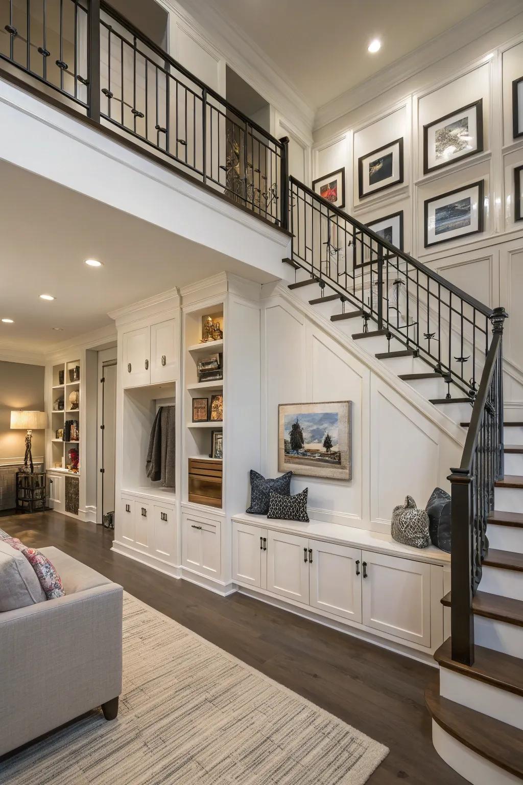 Innovative storage solutions keep the foyer organized and stylish.