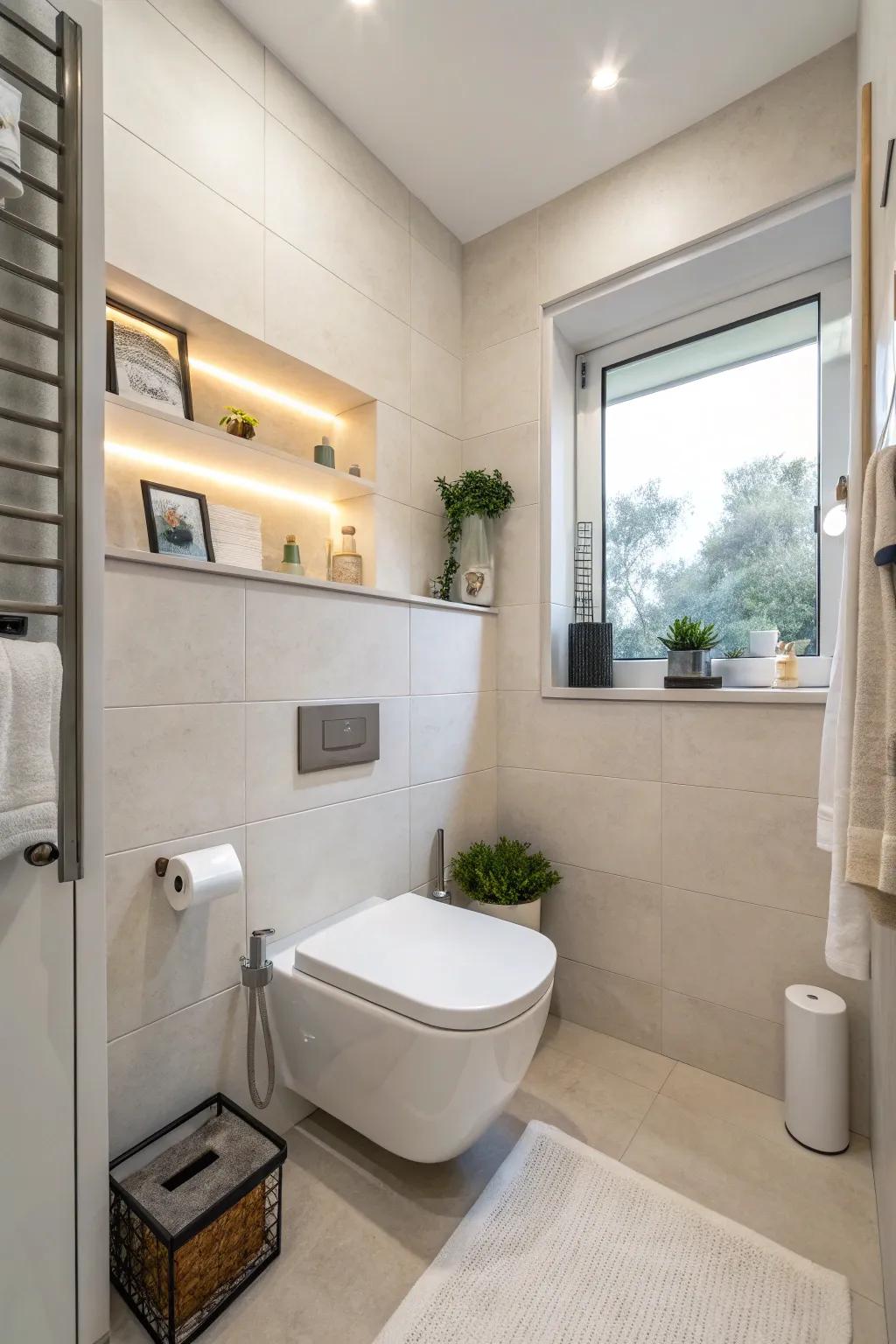 Wall-mounted toilets save space and offer a sleek, modern aesthetic.