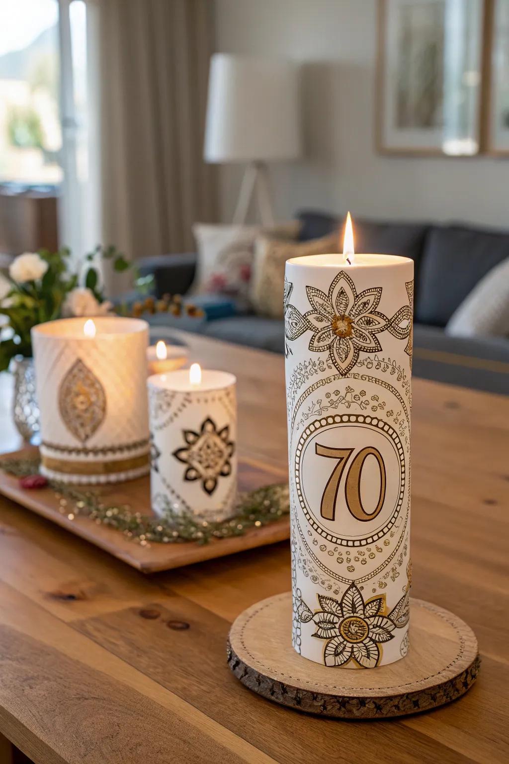 Unique candle holders enhance the party ambiance.