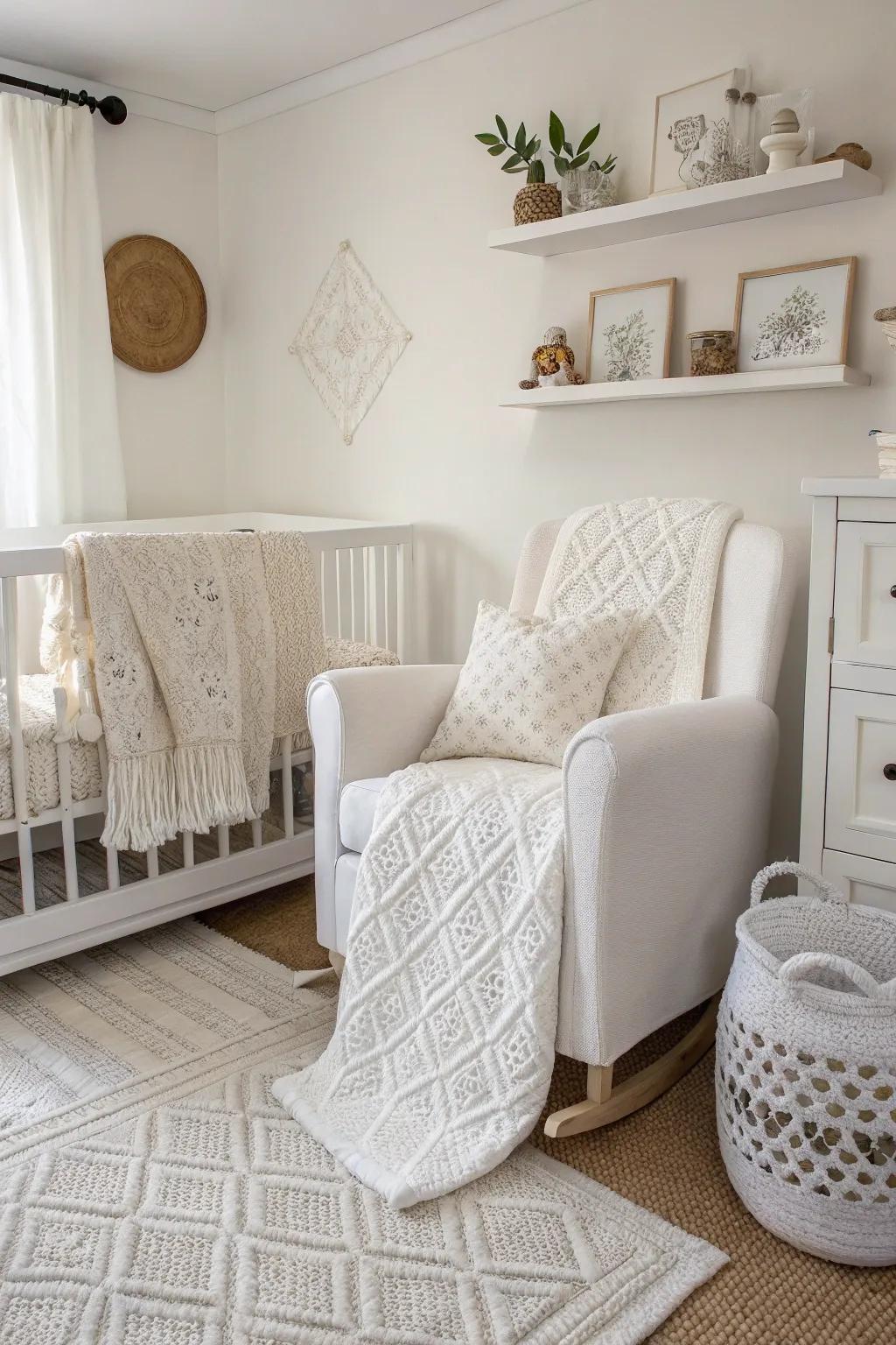 Ivory-on-ivory designs add subtle elegance to a nursery.