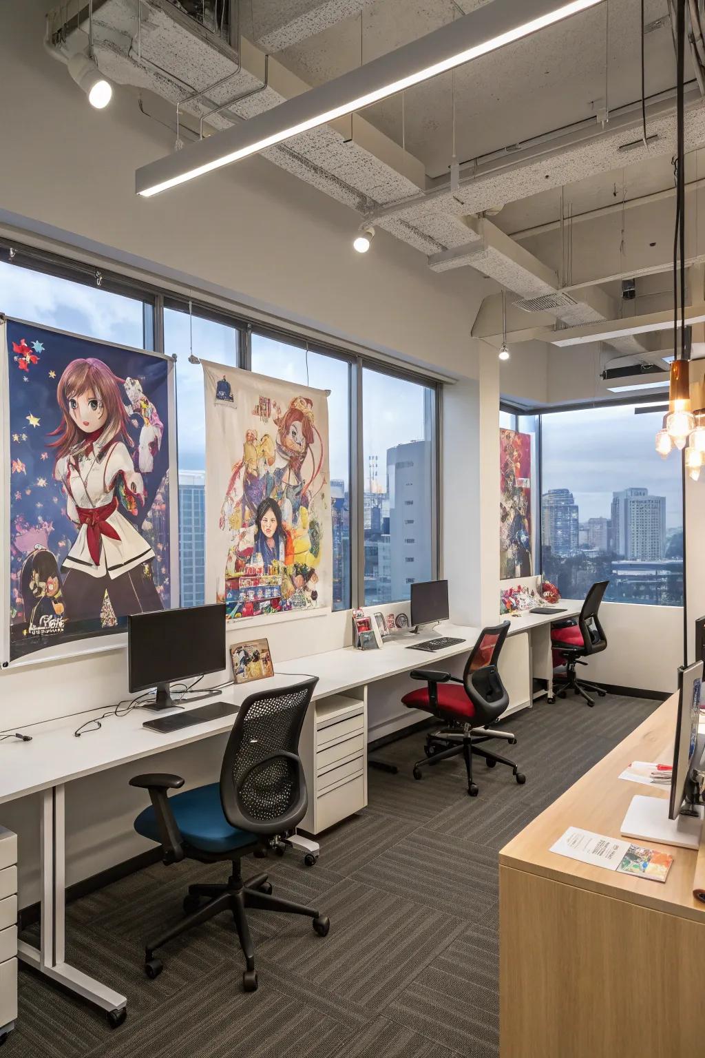 An office combination balances work and animated enthusiasm perfectly.