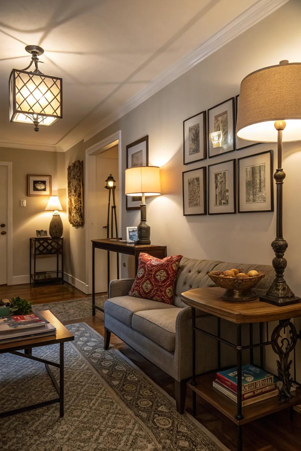 The mood and visual appeal are improved by layered lighting.