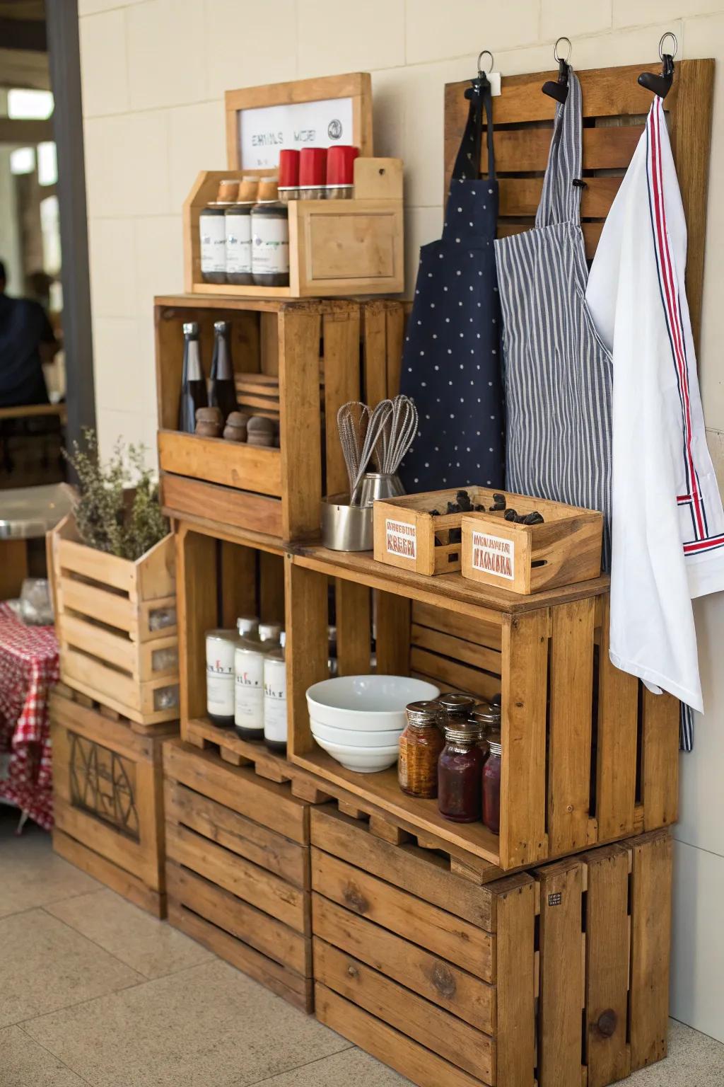 Rough boxes offer an organic touch to apron displays.