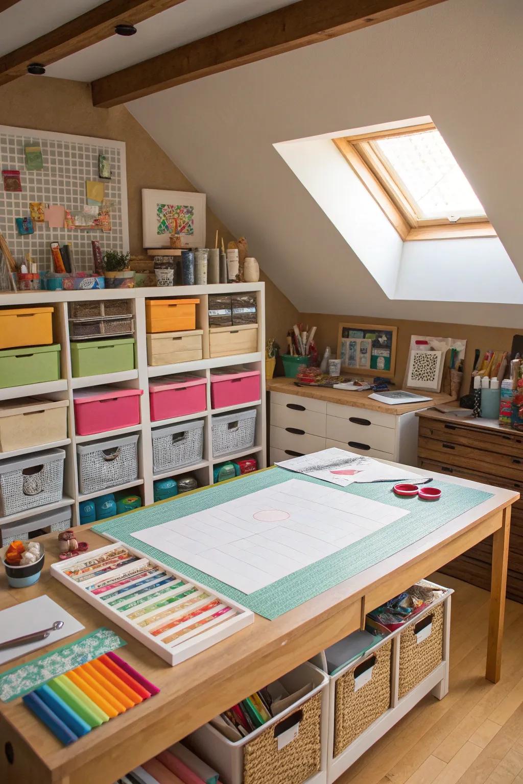 Bring your crafts to life in a well-organized attic space.