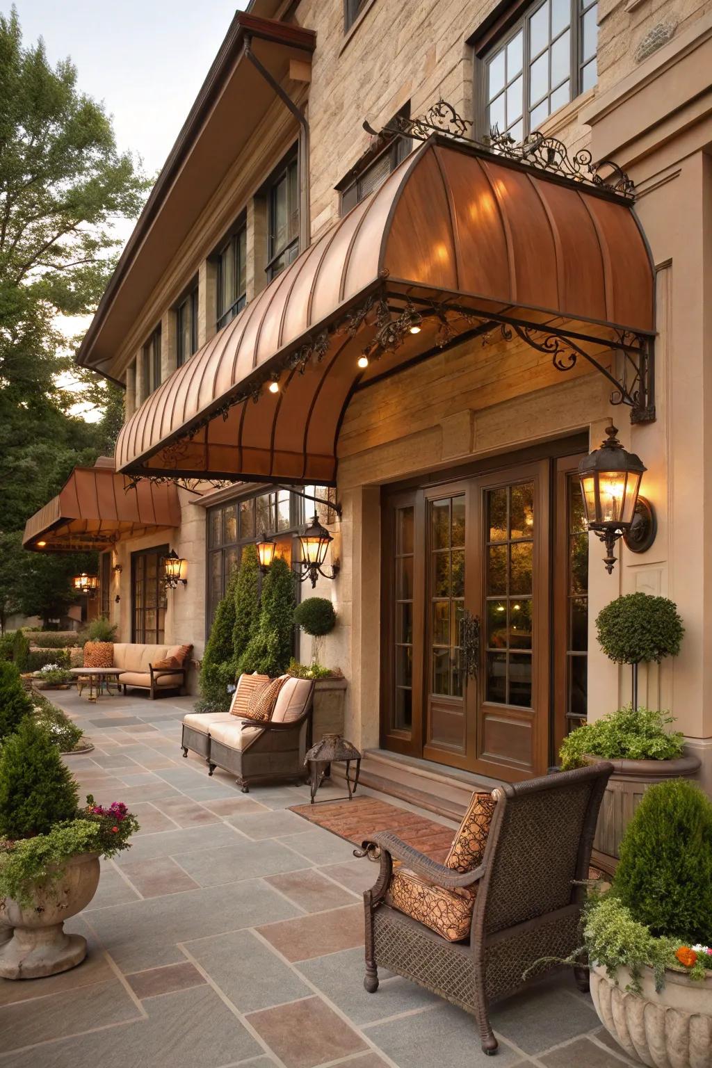 Attain timeless sophistication through a bronze awning.