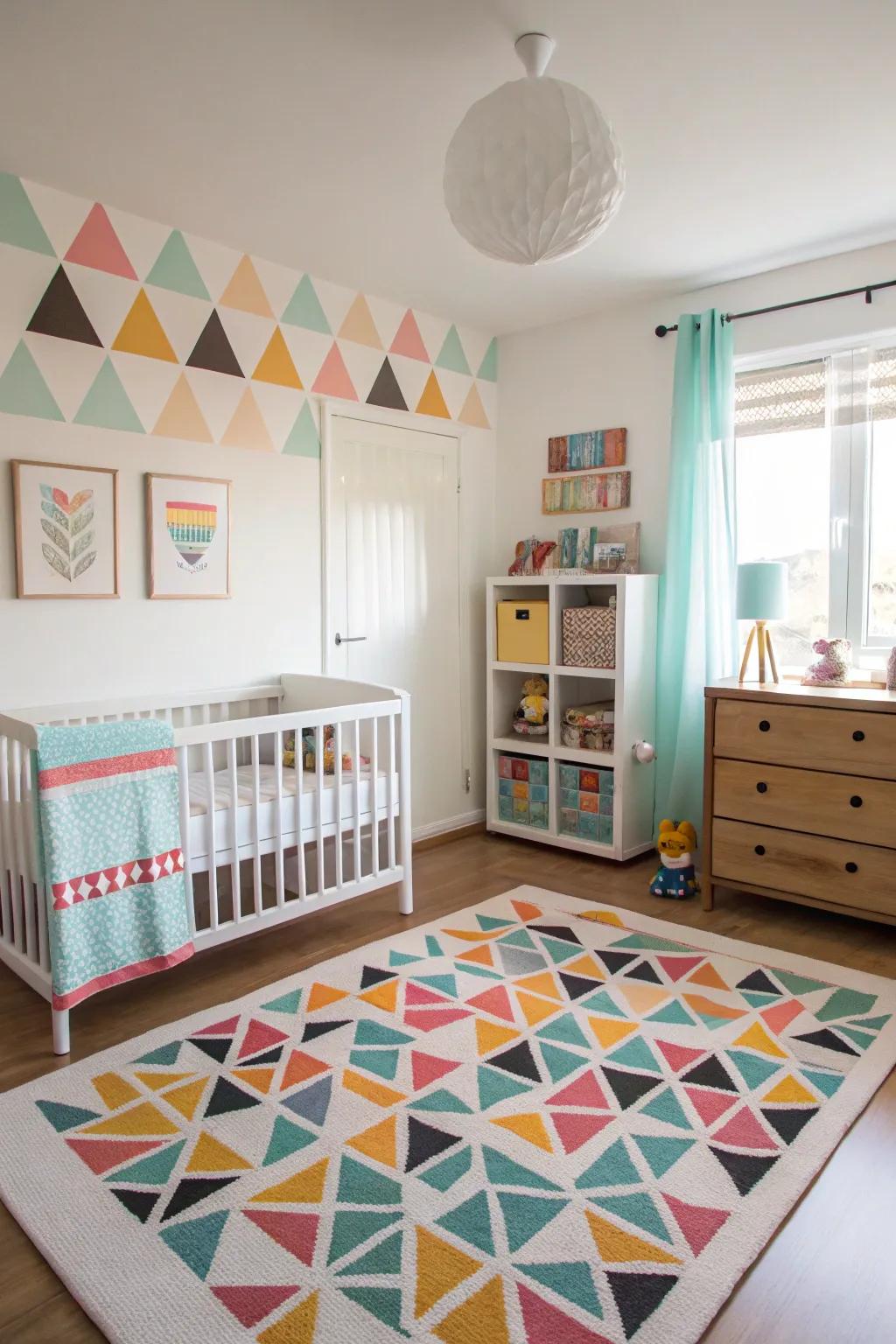 Geometric patterns add a modern and playful touch.