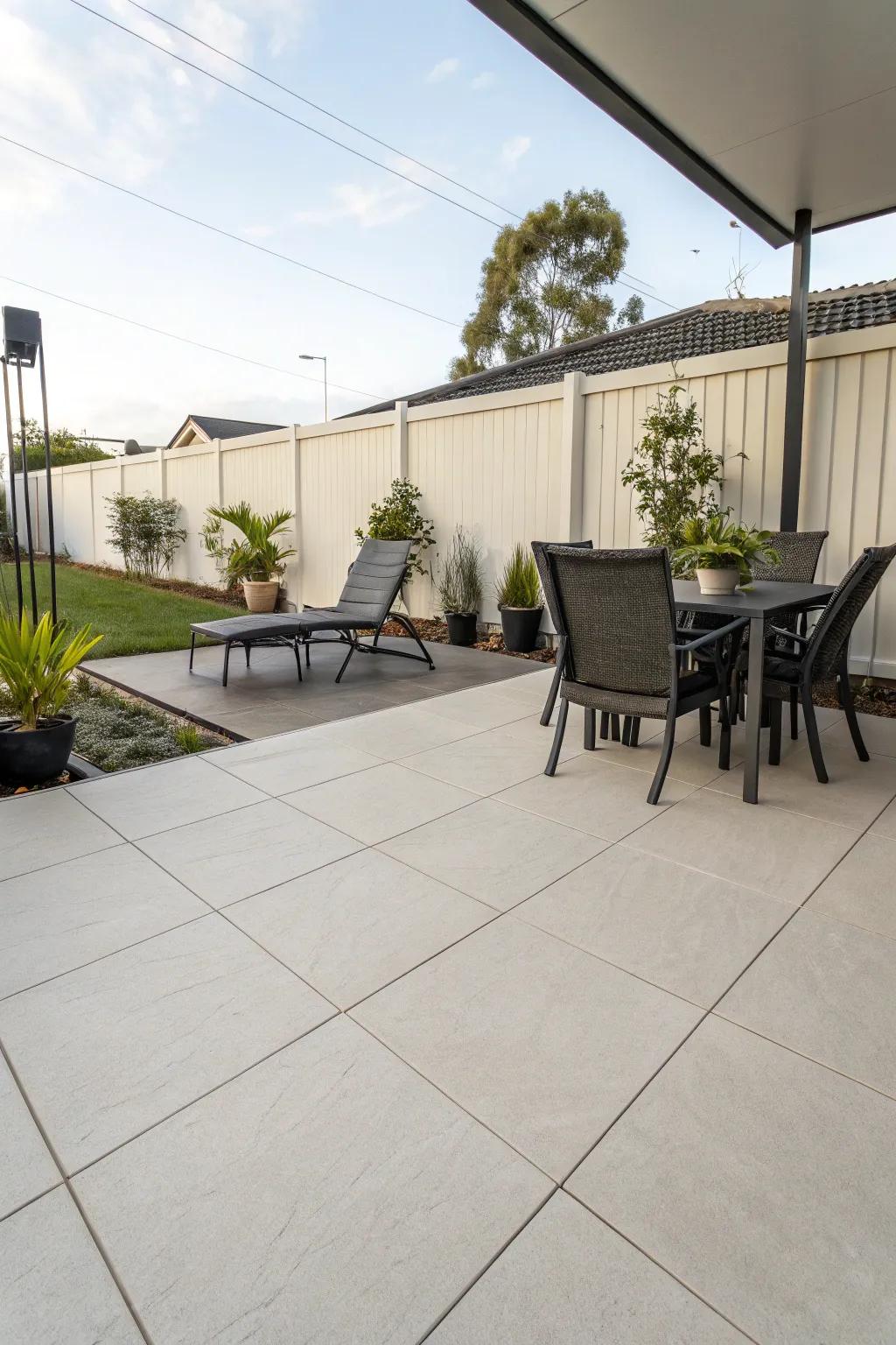 Ceramic tiles bring a minimalist and elegant aesthetic.