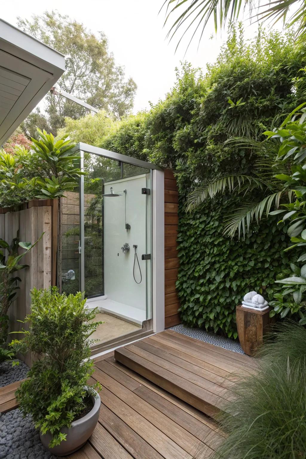 An outdoor shower offering unexpected luxury.