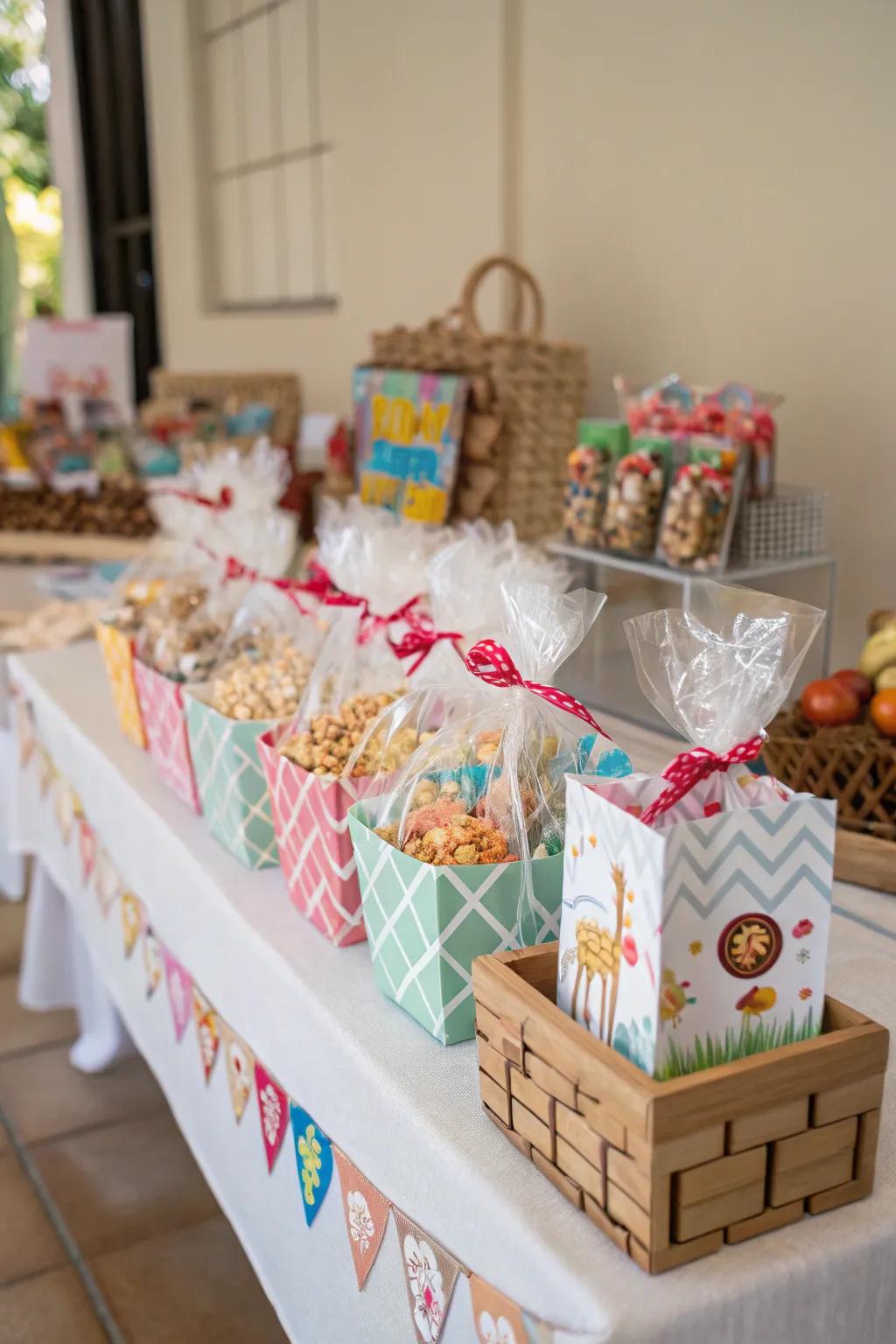 Thoughtful themed party favors for guests to take home.