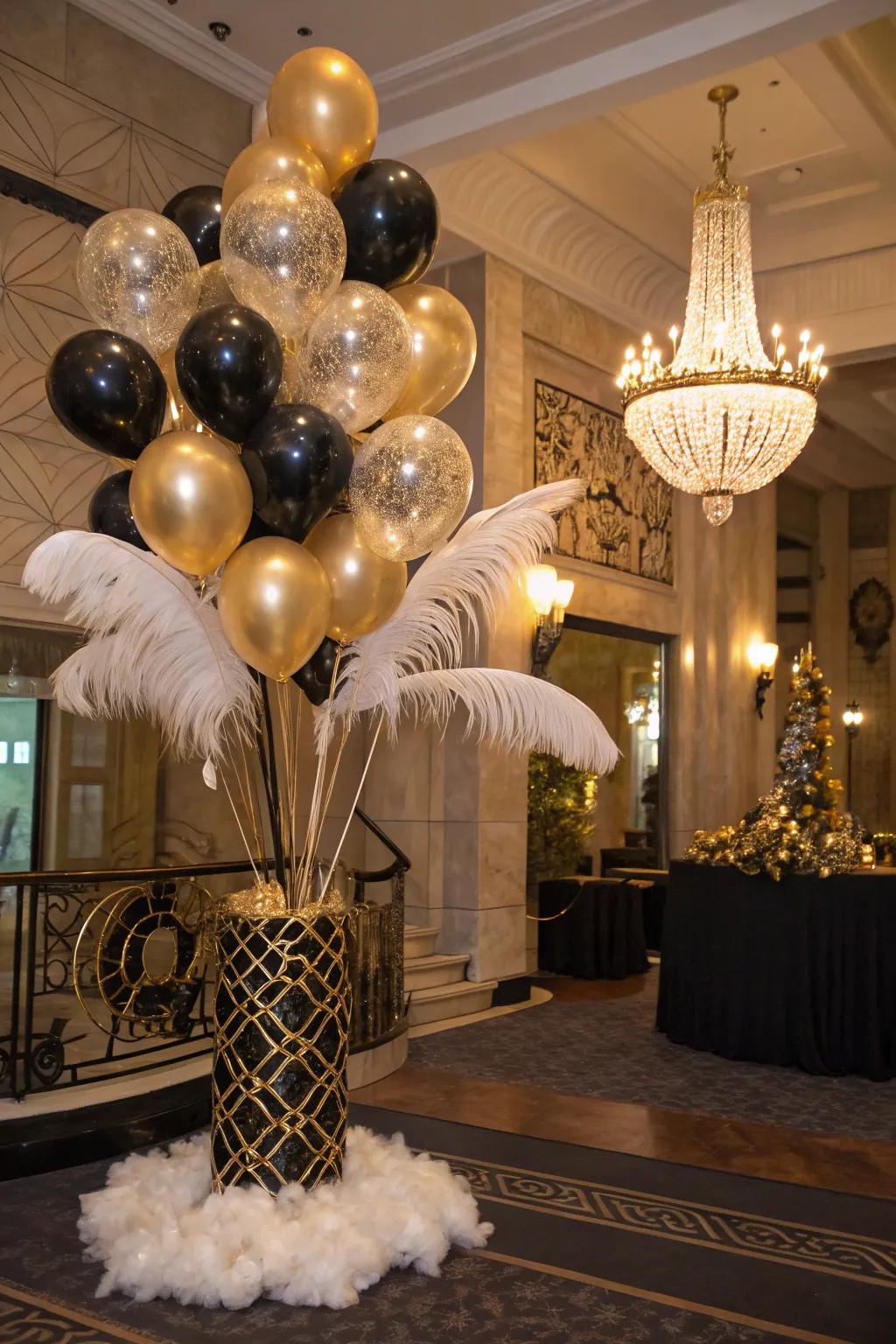 A Gatsby-inspired balloon display that adds opulence to themed parties.