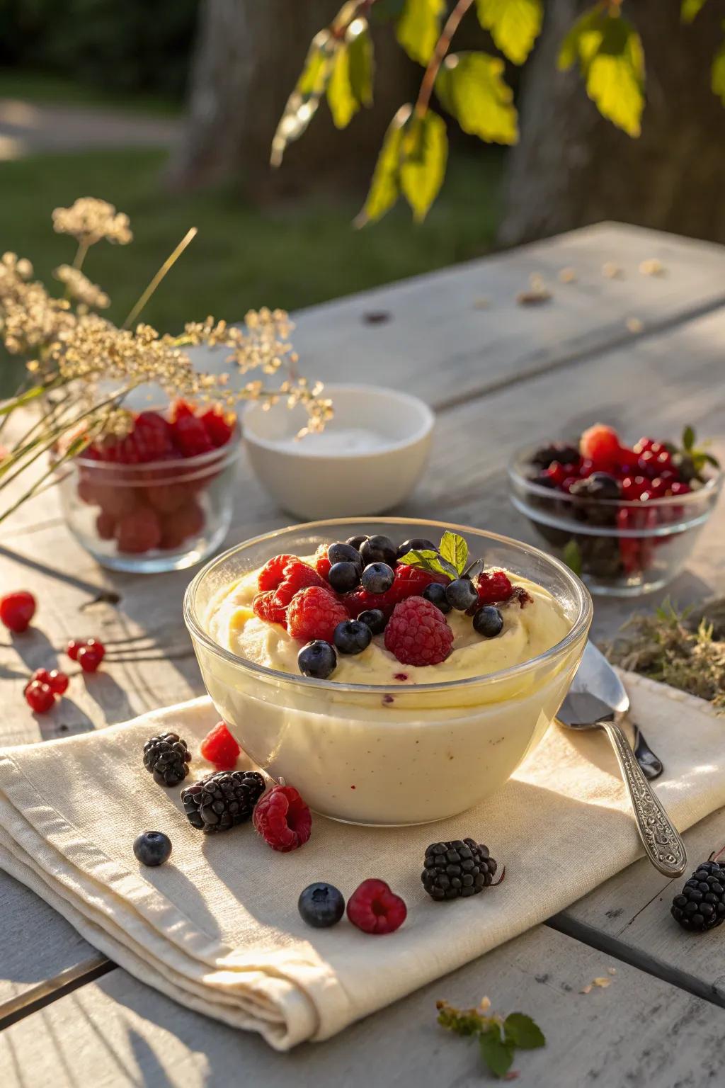 Fresh berries add vibrant color and a fresh taste.