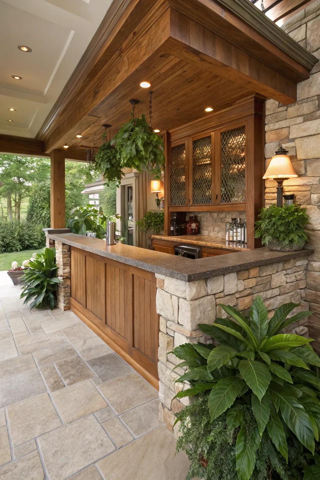 Natural features introduce warmth and tranquility to your bar.