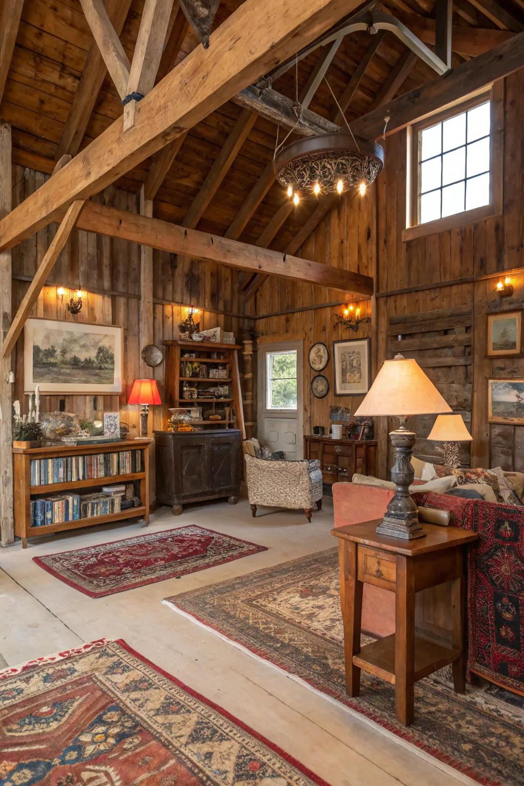 Repurposed materials adding sustainability and distinctive character.