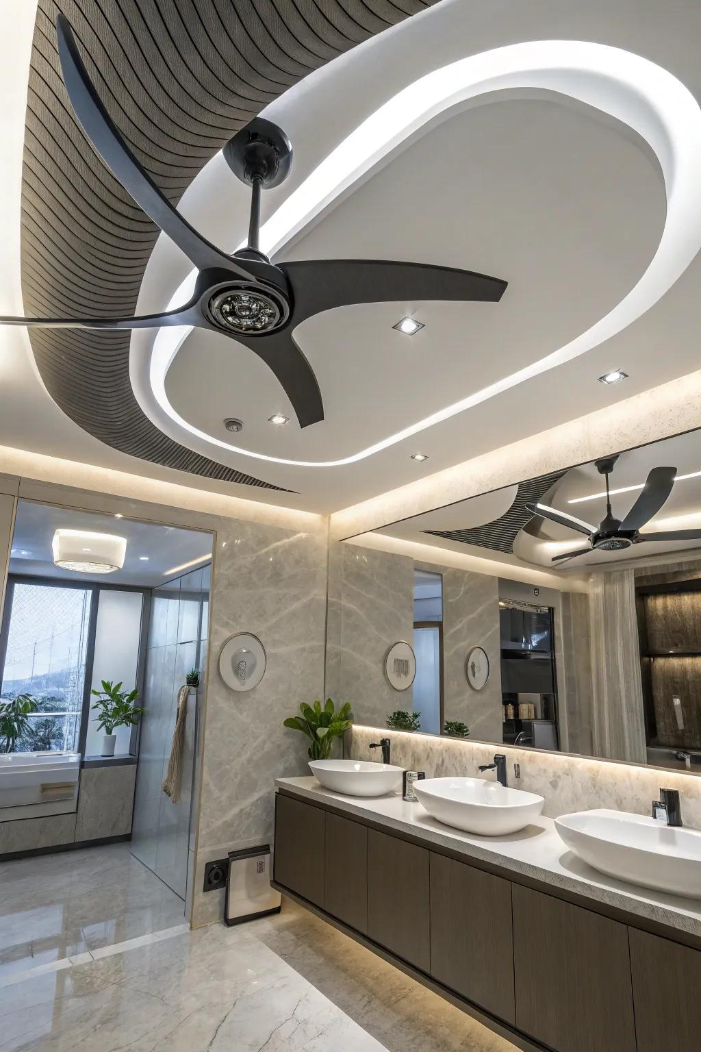 A futuristic bathroom showcasing an ultra-modern fan.