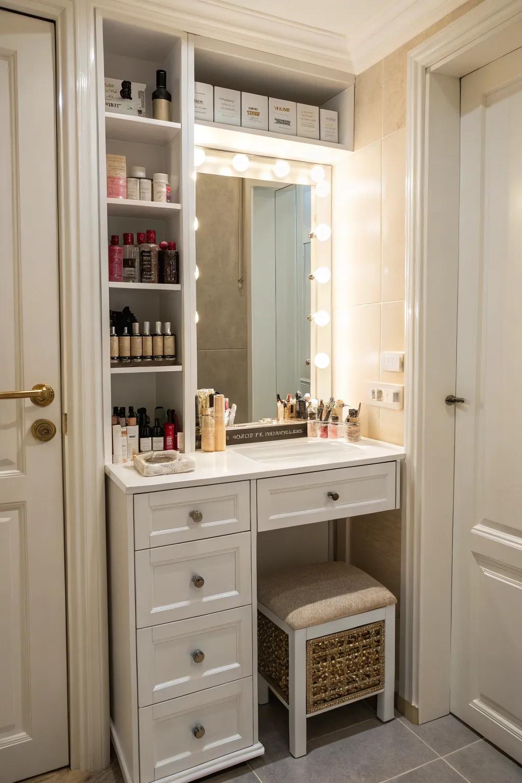 A dressing spot adds luxury and convenience.