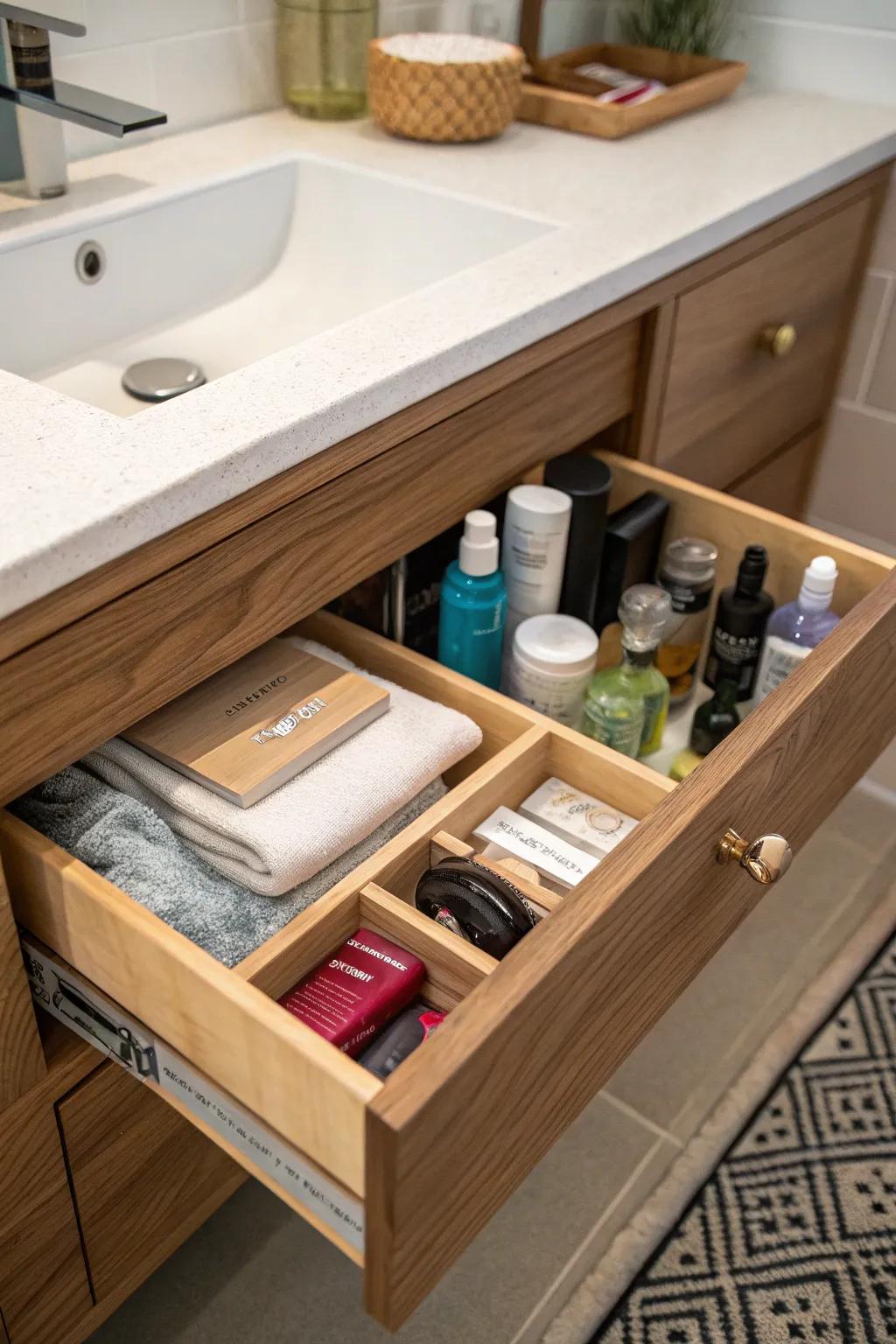 Concealed sections offer a secretive storage option for special items.