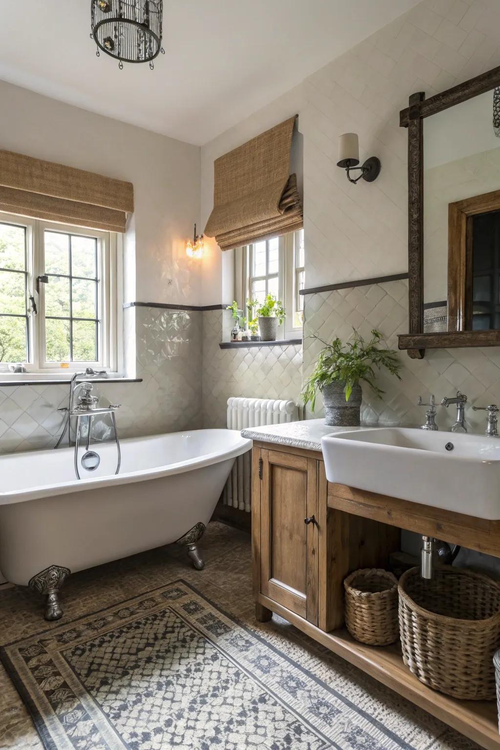 Aged features contributing uniqueness to the bathroom.