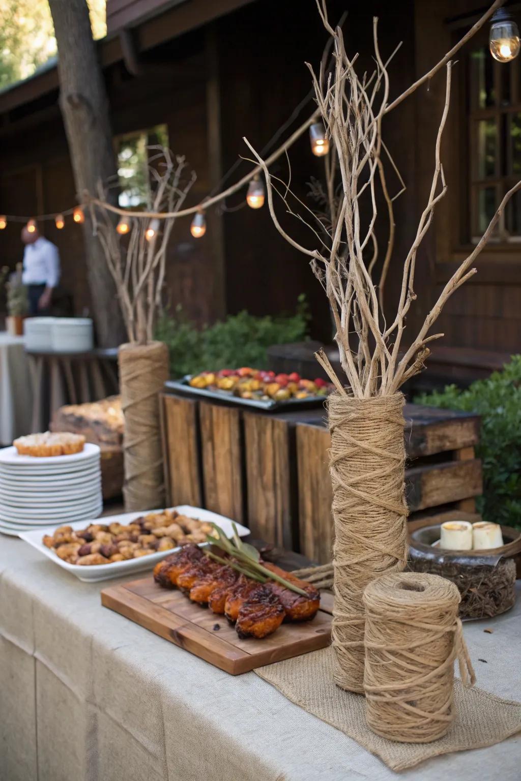 A charming Twine and Twigs Rustic BBQ arrangement.