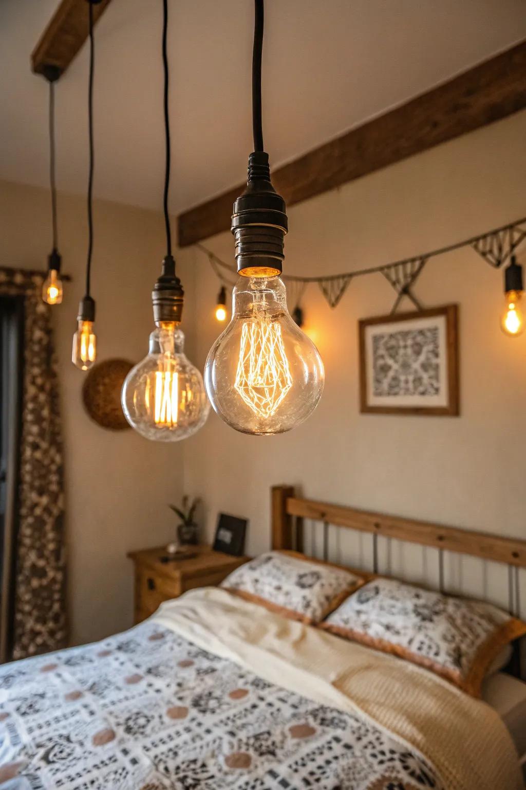 Retro bulbs introduce charm and warmth to the space.