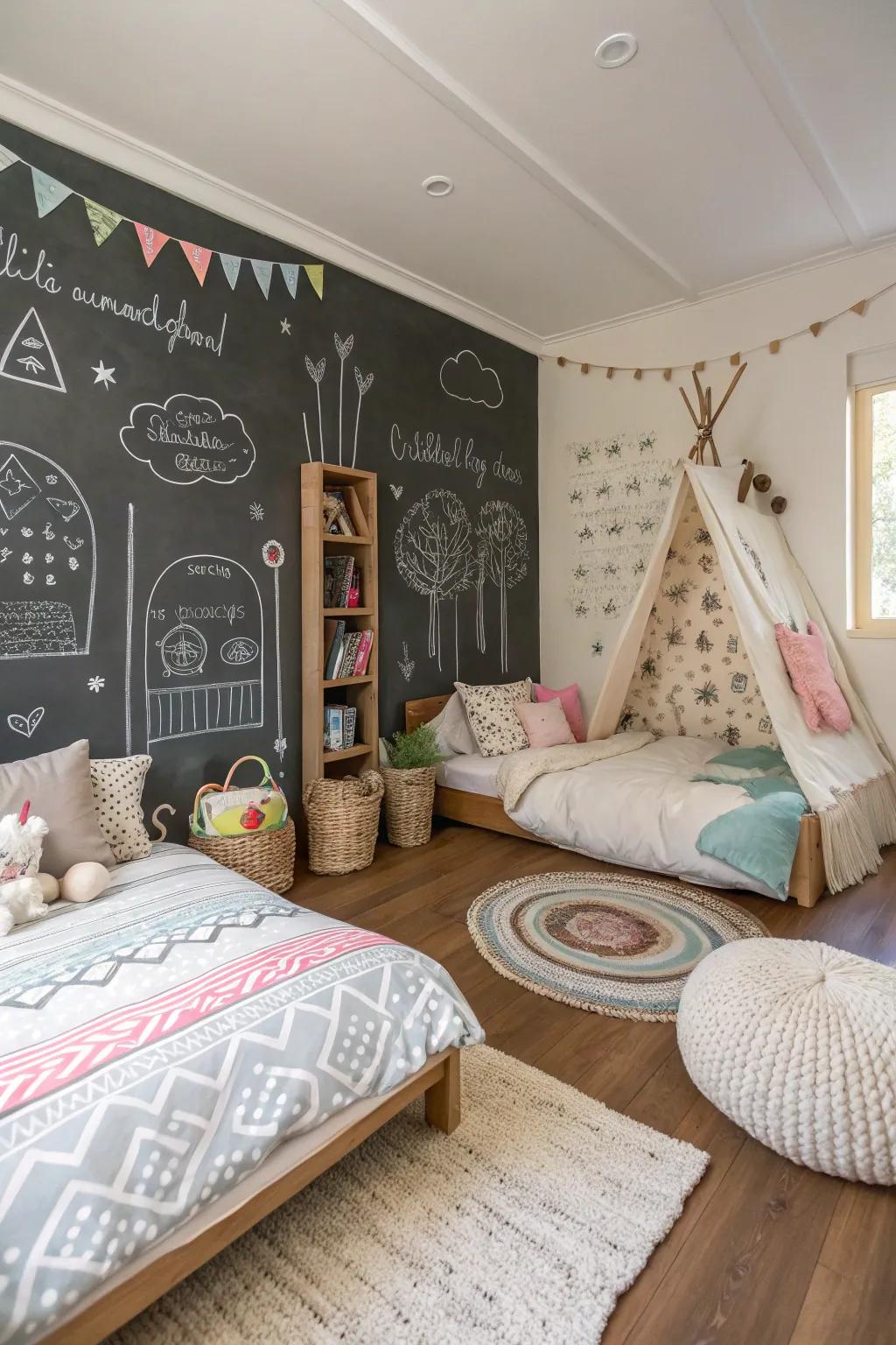 Chalkboard panels offer a canvas for creativity.