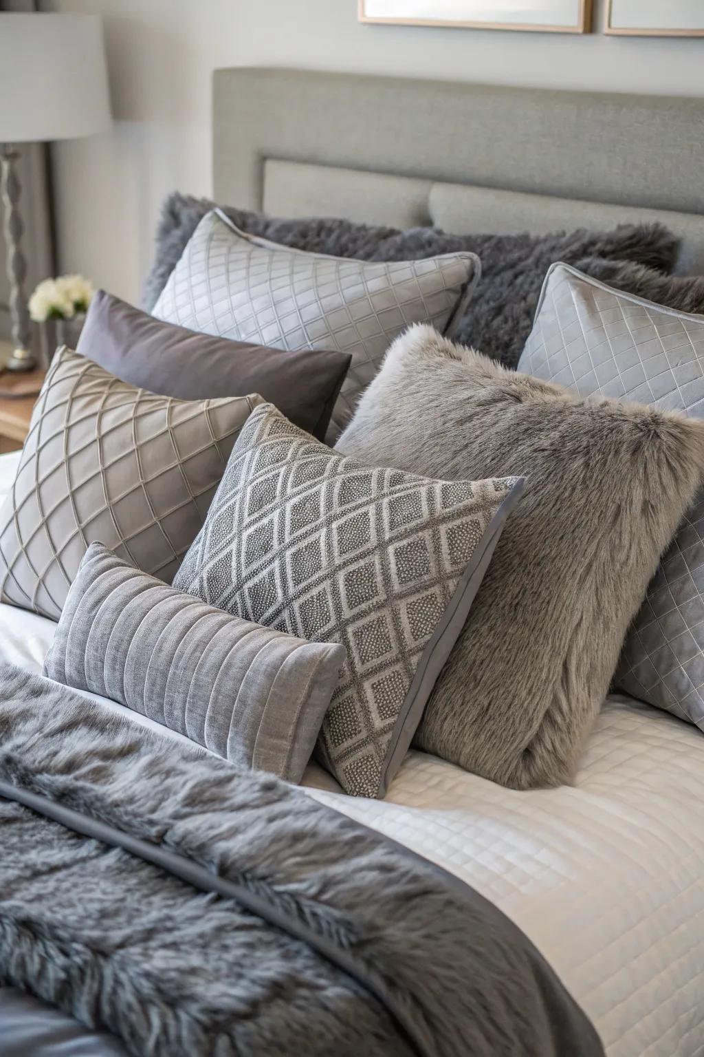 Gray pillows adding dimension and comfort.
