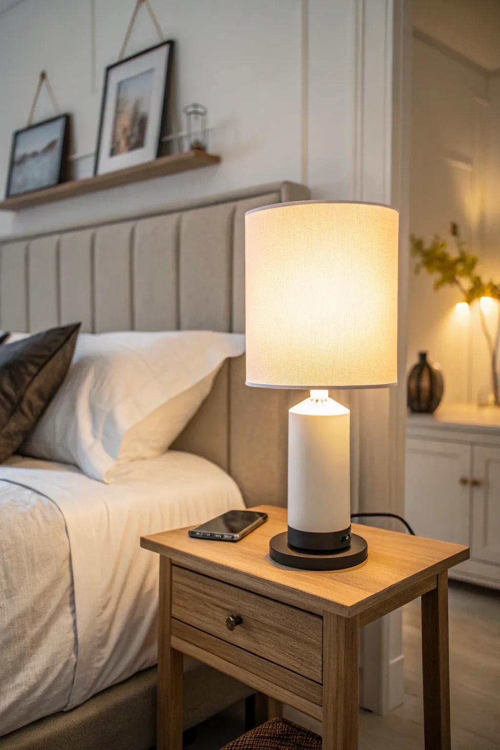 An intelligent bedside lamp promotes restful sleep with its customizable lighting.
