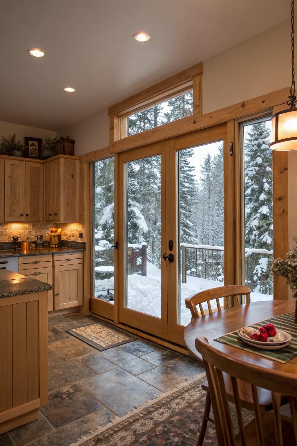 Energy-efficient folding doors keep your kitchen comfortable all seasons.