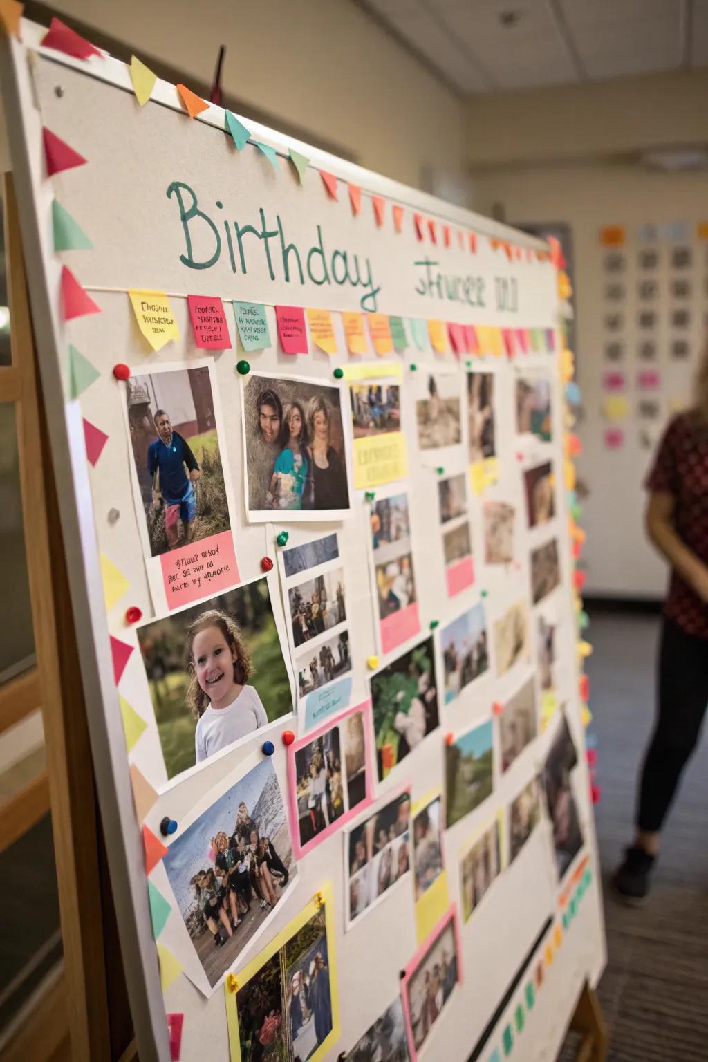 Photo collage birthday display for cherished memories.