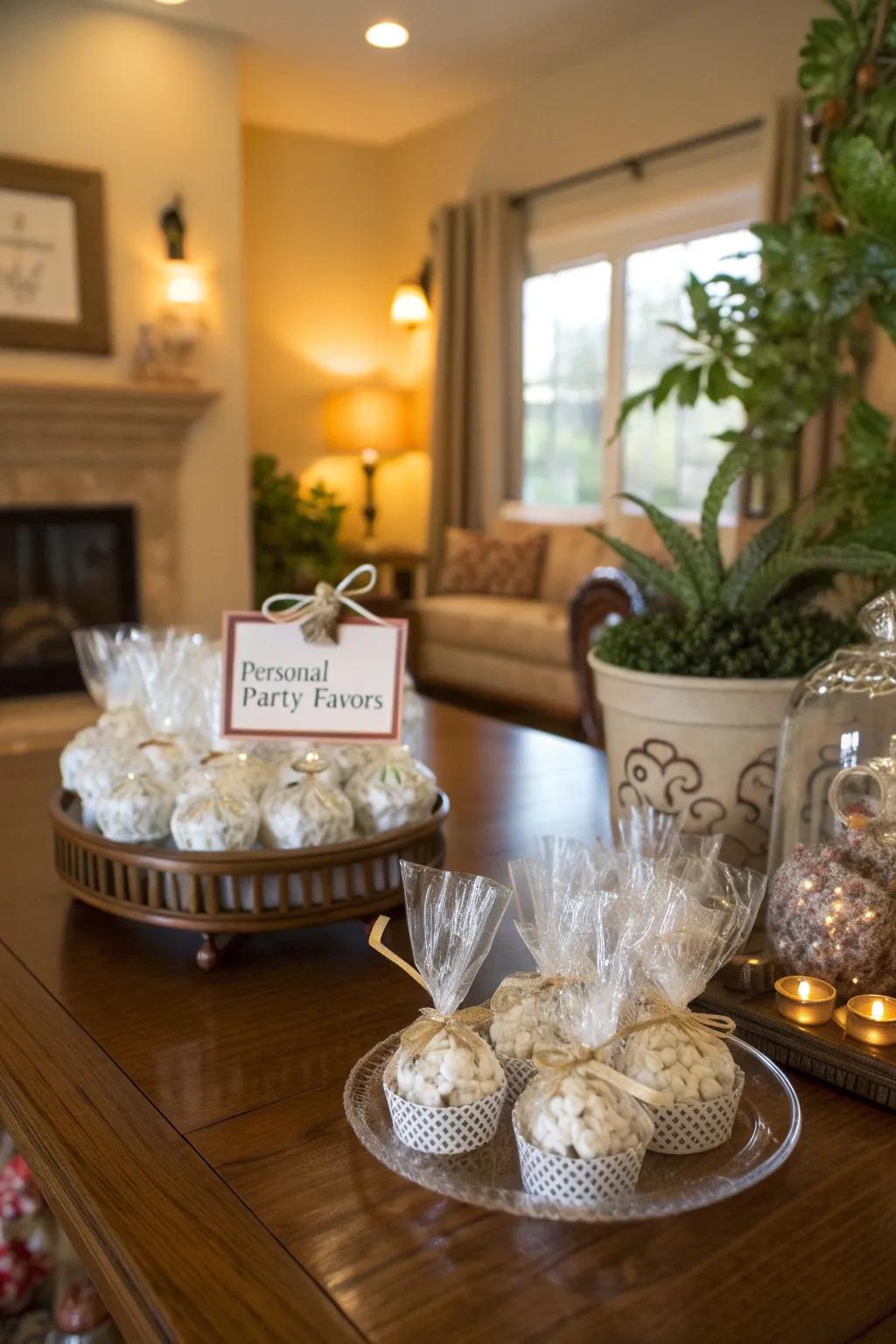 Beautifully presented customized party favors.