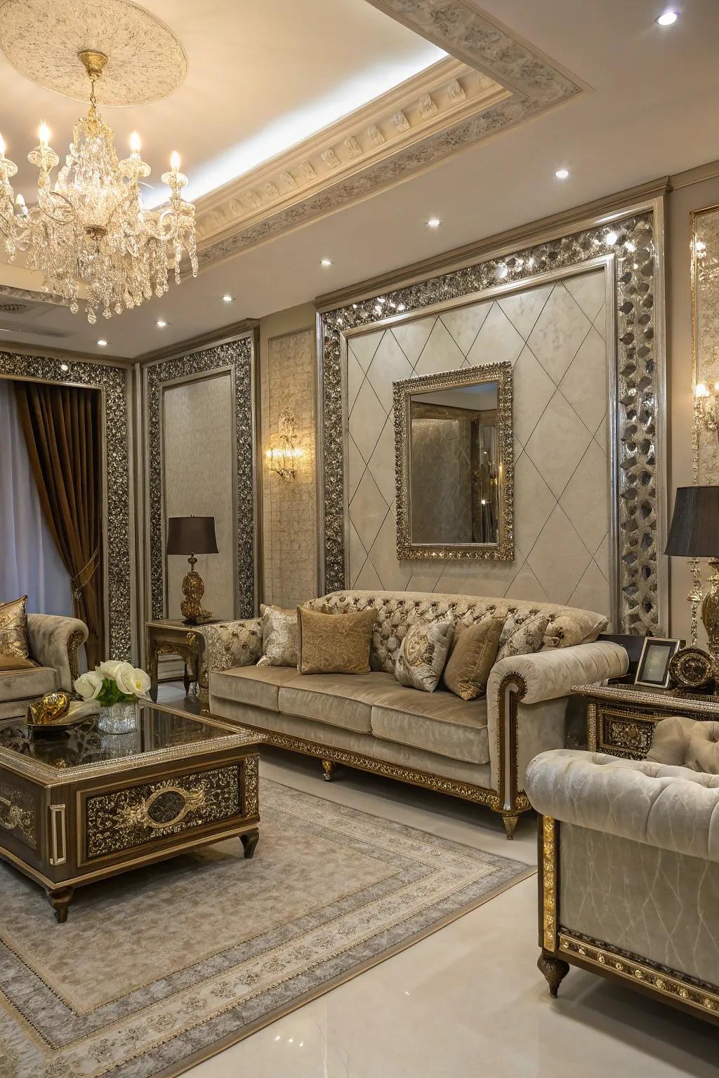 Metallic borders add a hint of allure and opulence.