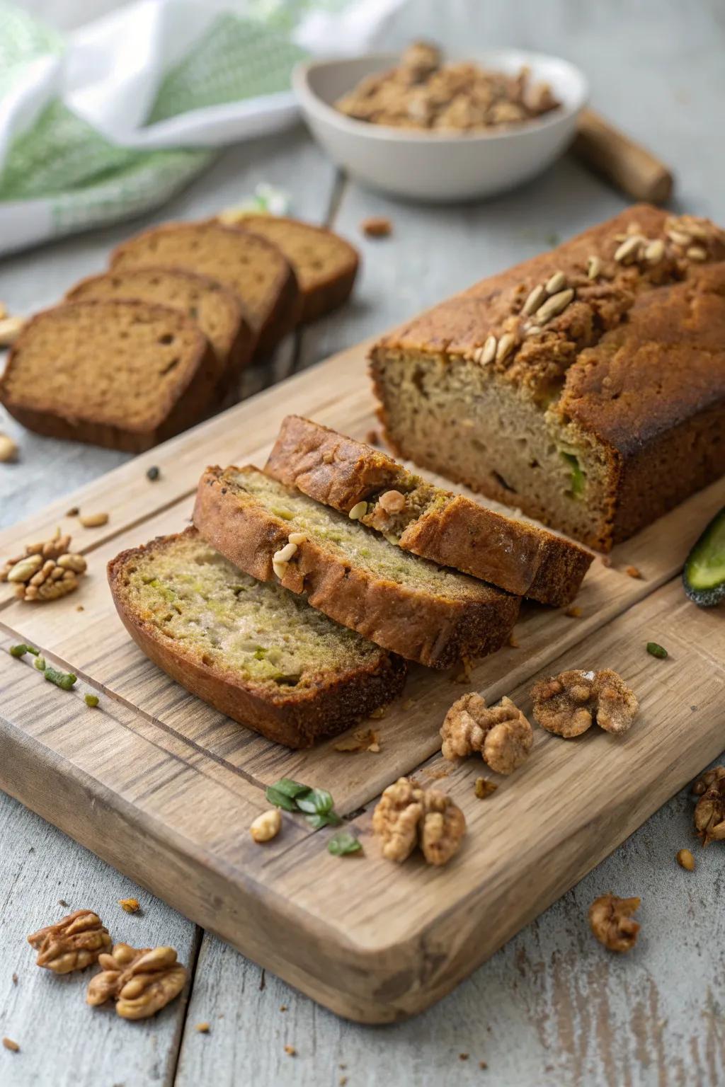 Zucchini bread with walnuts, a healthy and delicious snack.