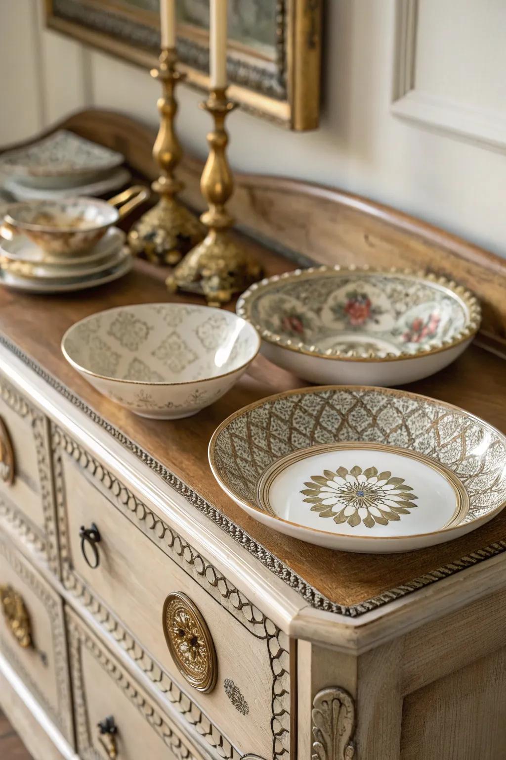 Ornamental trinket dishes for organizing and beautifying spaces.
