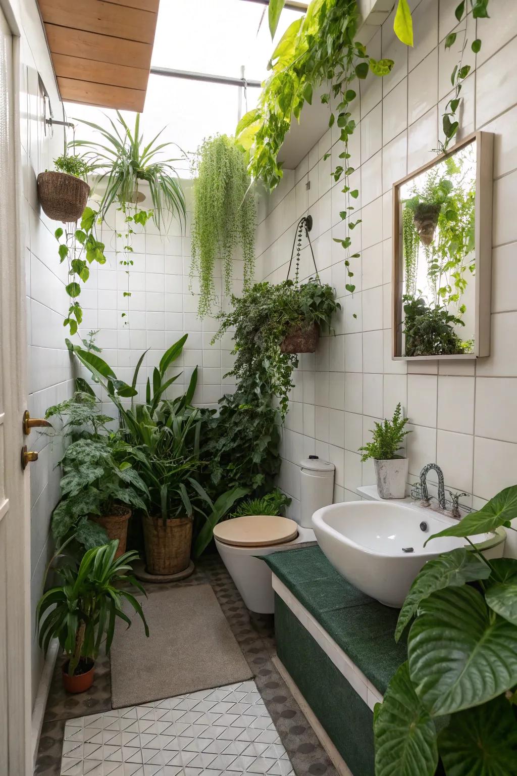 Plants and greenery contribute freshness and vitality to your bathroom.