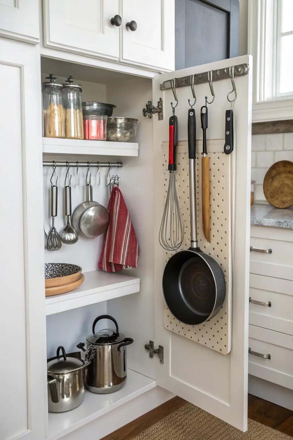 Maximize storage by cleverly using space on cabinet doors.