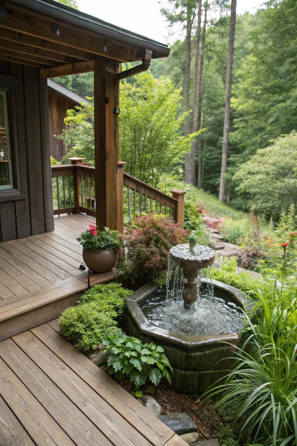 A water feature adding tranquility to the veranda.