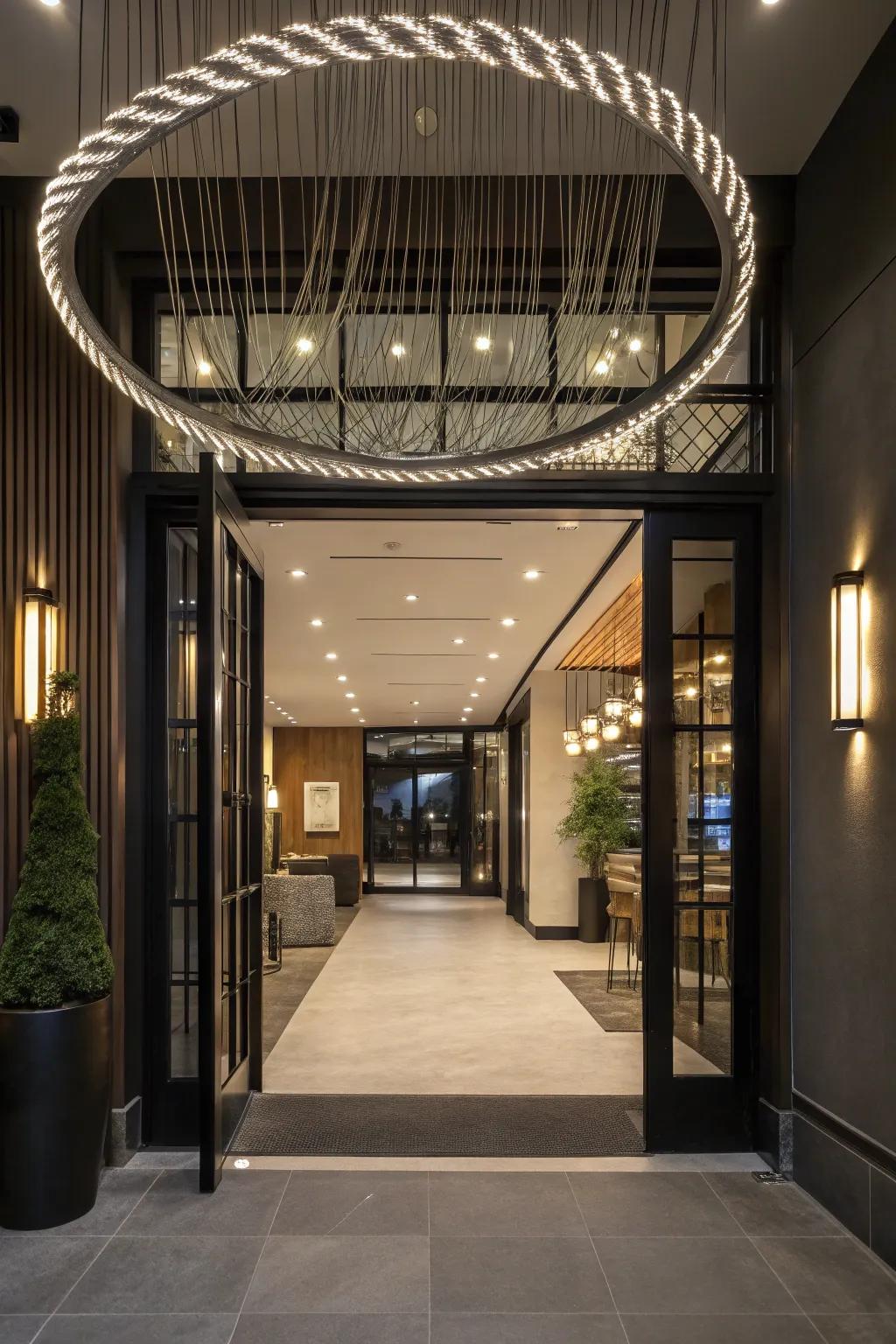 Create a striking first impression with dynamic entryway cable lighting.