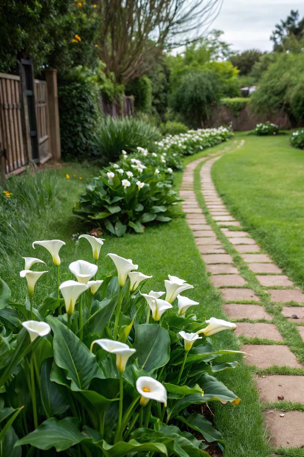 Swan flowers utilized as part of a green lawn renovation.
