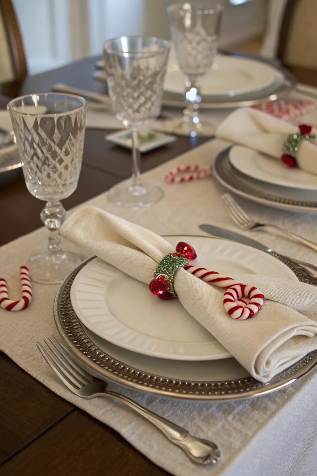 Add a personal touch with peppermint fabric fasteners.