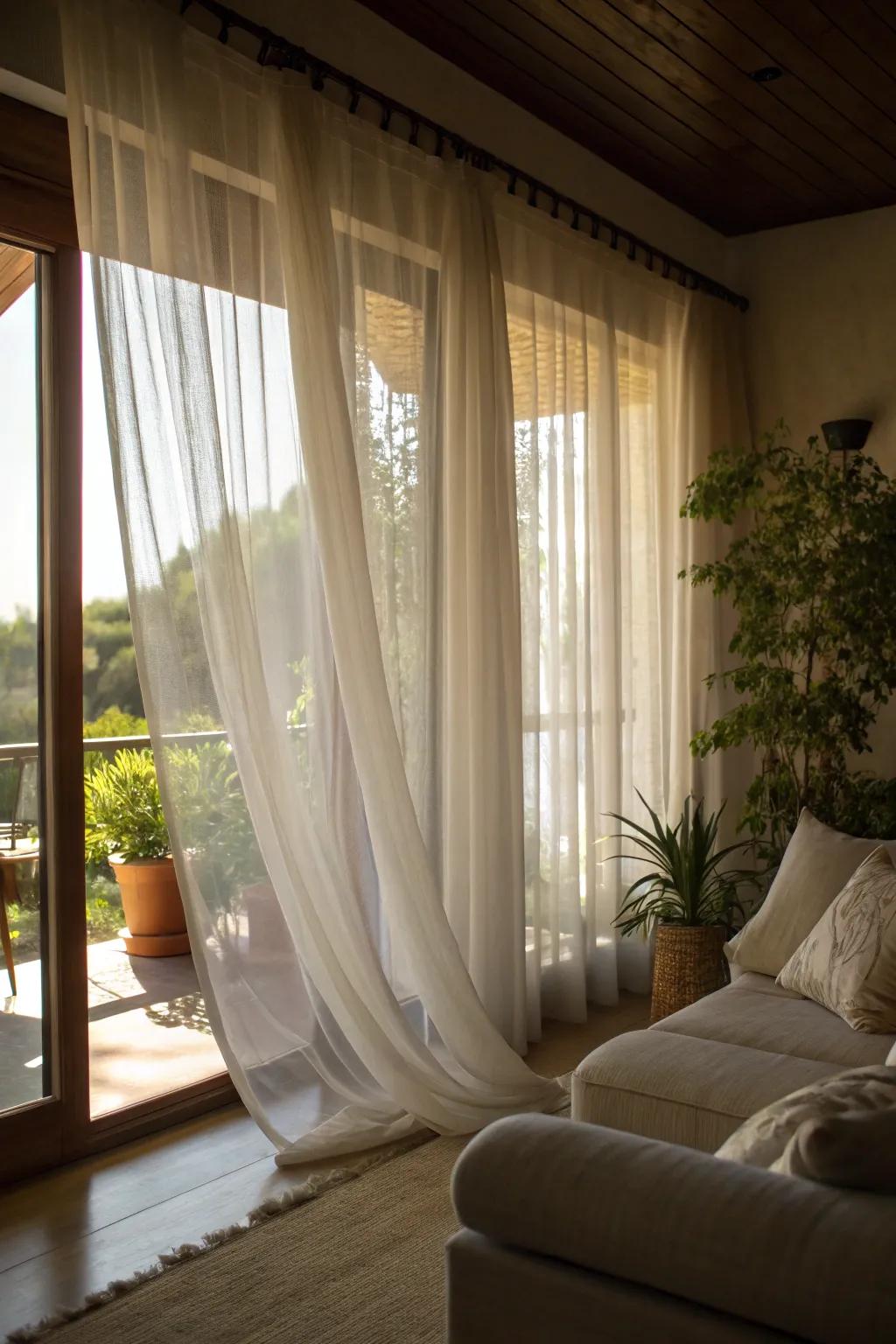 Light window coverings creating a soft and airy room ambiance.
