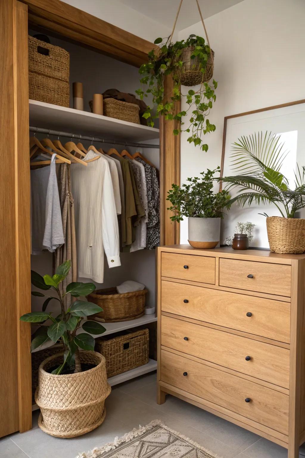 Nature-inspired items bringing calm and balance to the closet.