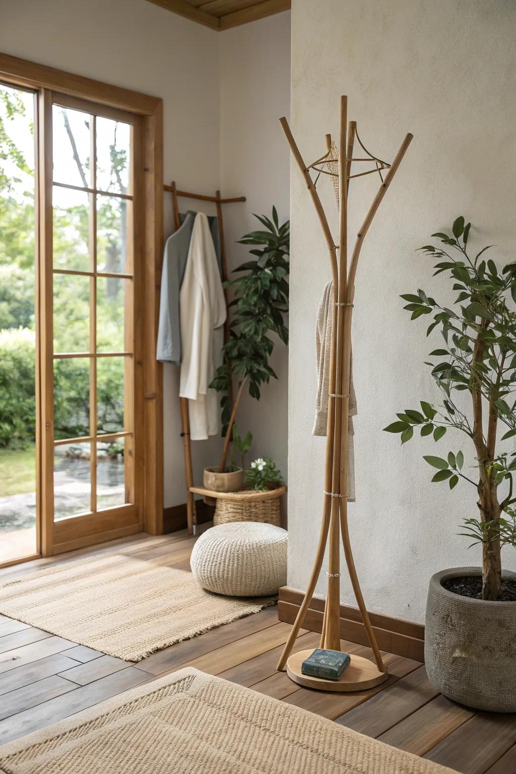 A bamboo garment support, embodying simplicity and inherent elegance.